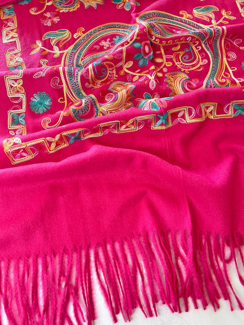 LARGE HOT PINK COLOURFUL PAISLEY CASHMERE COTTON BLEND WINTER SHAWL BLANKET SCARF