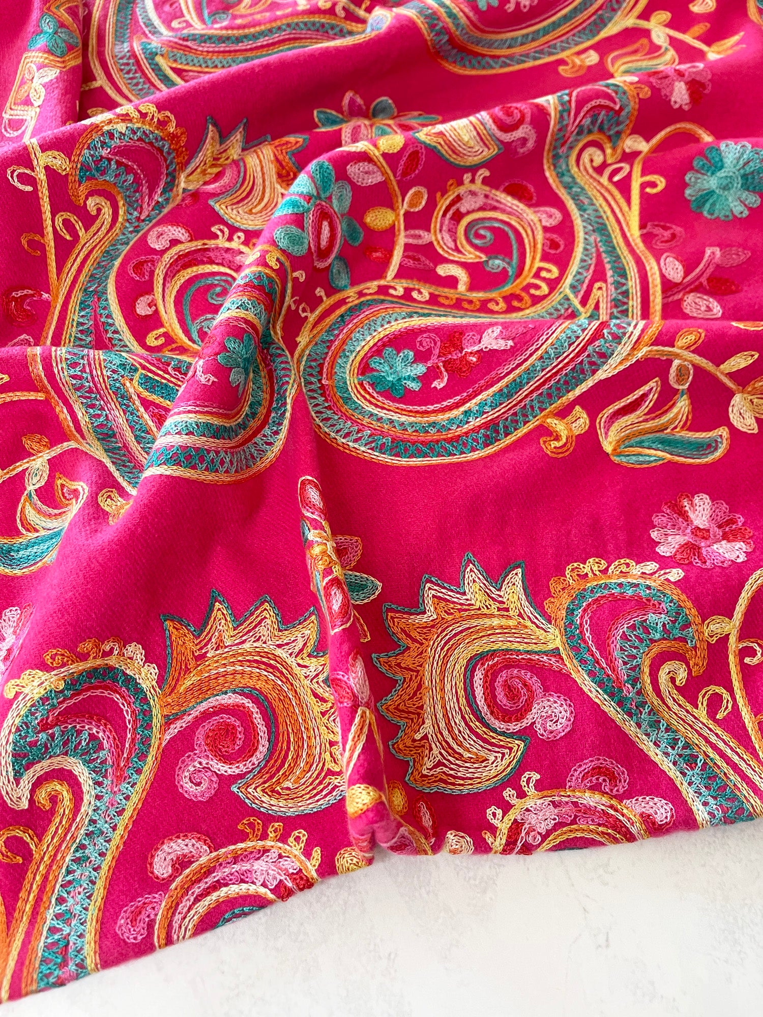 LARGE HOT PINK COLOURFUL PAISLEY CASHMERE COTTON BLEND WINTER SHAWL BLANKET SCARF