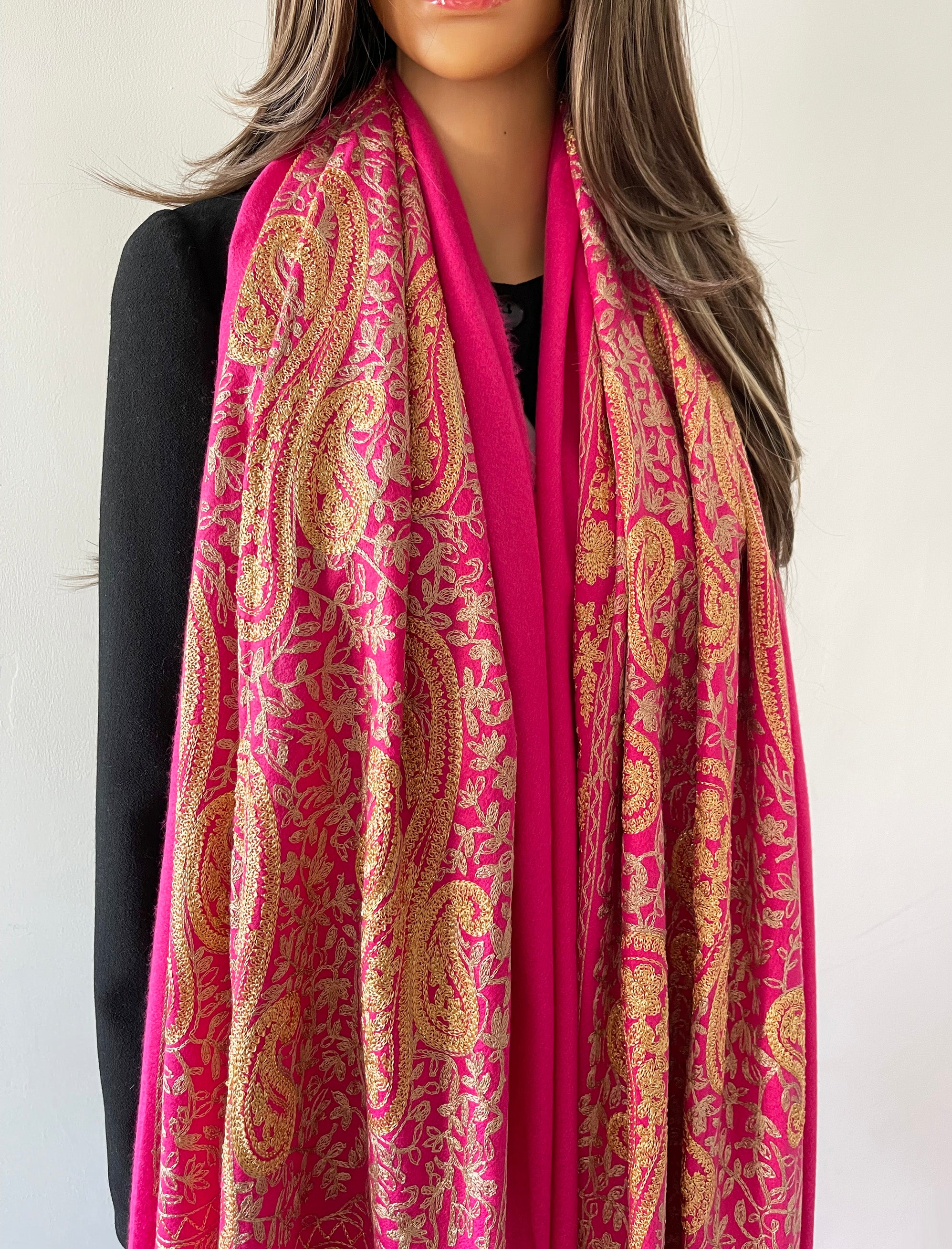 LARGE HOT PINK PAISLEY CASHMERE COTTON BLEND WINTER SHAWL BLANKET SCARF