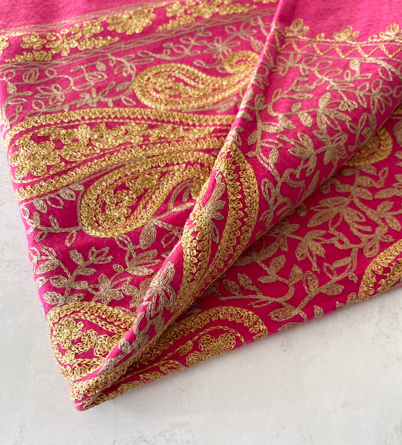 LARGE HOT PINK PAISLEY CASHMERE COTTON BLEND WINTER SHAWL BLANKET SCARF