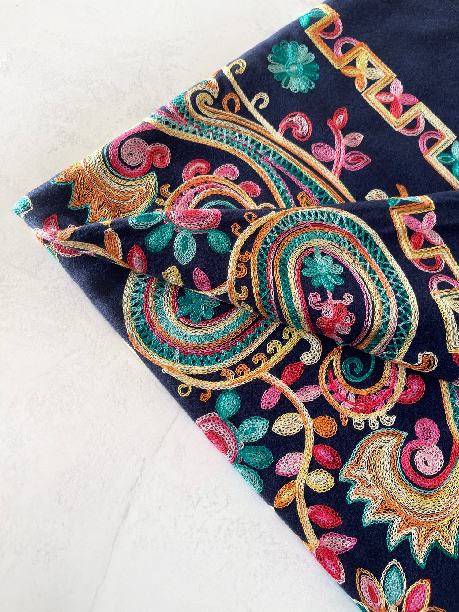 LARGE NAVY COLOURFUL PAISLEY CASHMERE COTTON BLEND WINTER SHAWL BLANKET SCARF