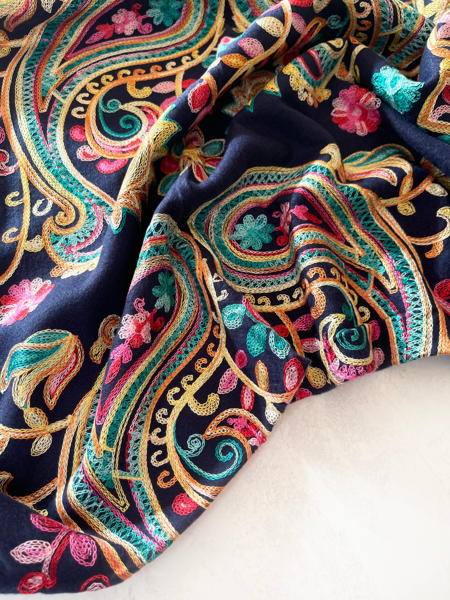 LARGE NAVY COLOURFUL PAISLEY CASHMERE COTTON BLEND WINTER SHAWL BLANKET SCARF