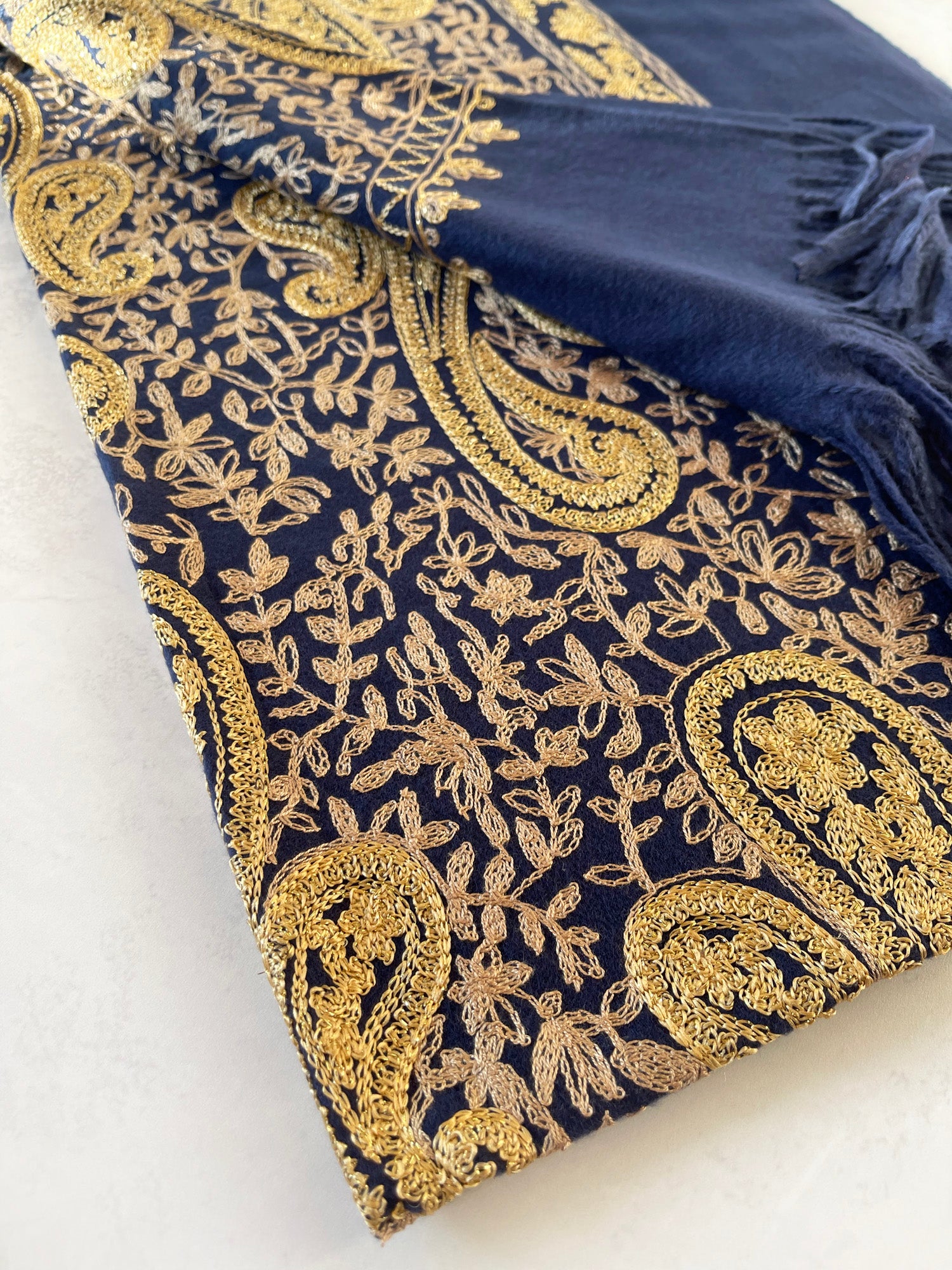 LARGE NAVY PAISLEY CASHMERE COTTON BLEND WINTER SHAWL BLANKET SCARF