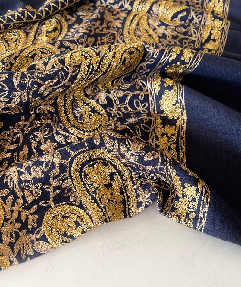 LARGE NAVY PAISLEY CASHMERE COTTON BLEND WINTER SHAWL BLANKET SCARF