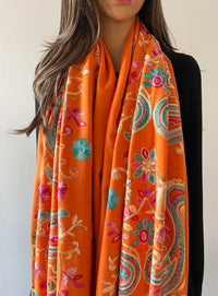 LARGE ORANGE COLOURFUL PAISLEY CASHMERE COTTON BLEND WINTER SHAWL BLANKET SCARF