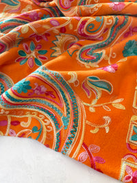 LARGE ORANGE COLOURFUL PAISLEY CASHMERE COTTON BLEND WINTER SHAWL BLANKET SCARF