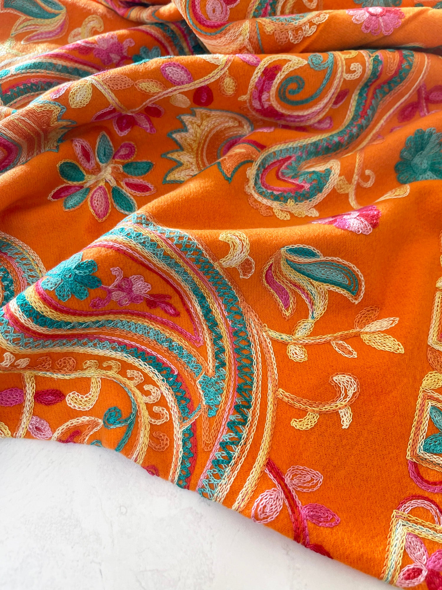 LARGE ORANGE COLOURFUL PAISLEY CASHMERE COTTON BLEND WINTER SHAWL BLANKET SCARF