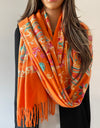 LARGE ORANGE COLOURFUL PAISLEY CASHMERE COTTON BLEND WINTER SHAWL BLANKET SCARF