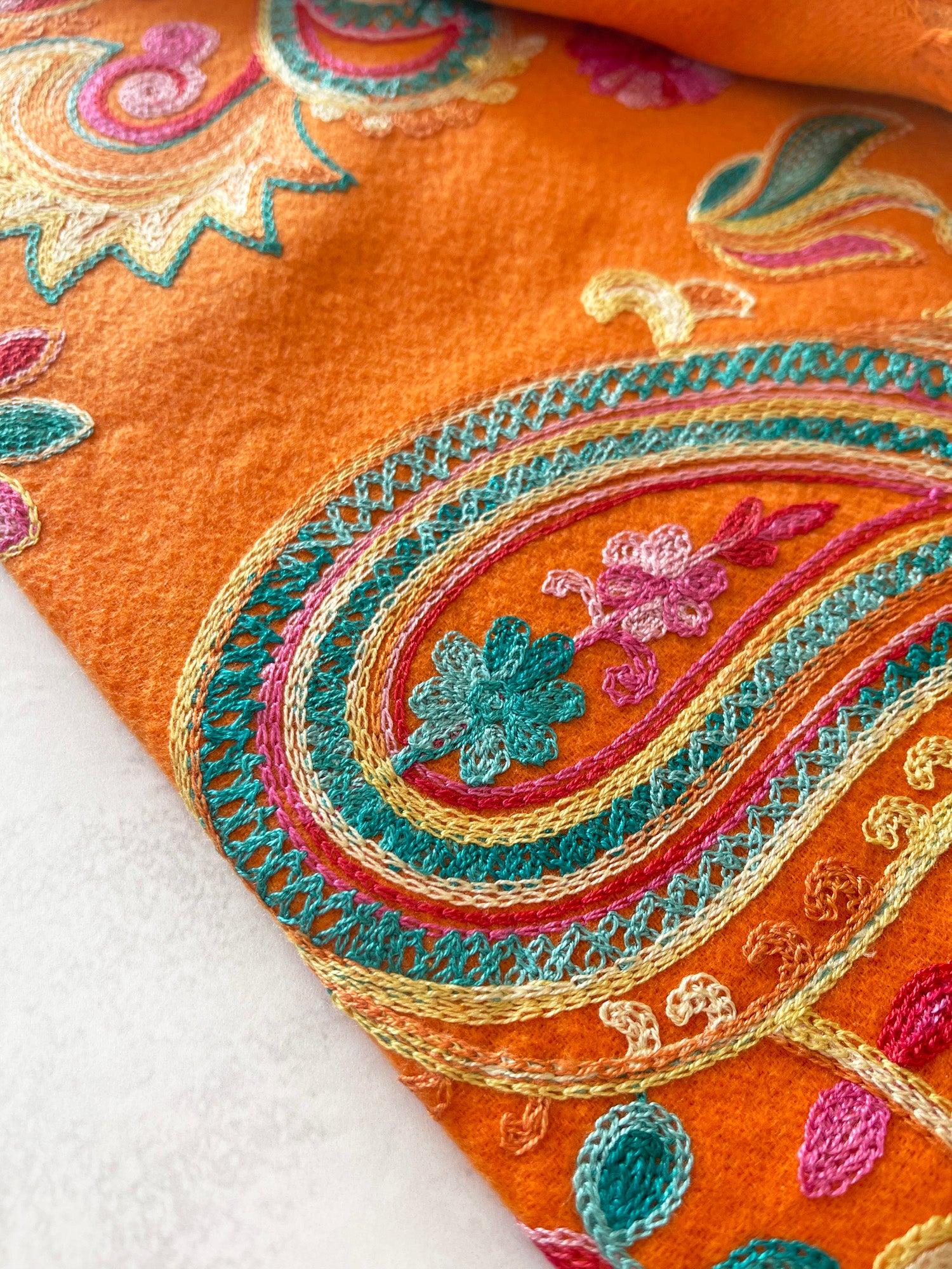 LARGE ORANGE COLOURFUL PAISLEY CASHMERE COTTON BLEND WINTER SHAWL BLANKET SCARF