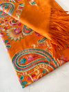 LARGE ORANGE COLOURFUL PAISLEY CASHMERE COTTON BLEND WINTER SHAWL BLANKET SCARF