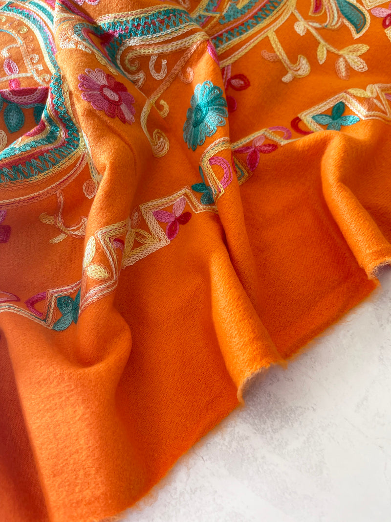 LARGE ORANGE COLOURFUL PAISLEY CASHMERE COTTON BLEND WINTER SHAWL BLANKET SCARF