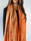 LARGE ORANGE PAISLEY CASHMERE COTTON BLEND WINTER SHAWL BLANKET SCARF