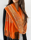 LARGE ORANGE PAISLEY CASHMERE COTTON BLEND WINTER SHAWL BLANKET SCARF