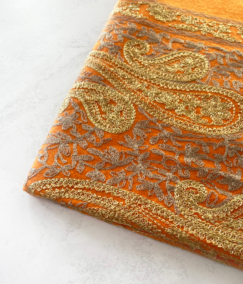 LARGE ORANGE PAISLEY CASHMERE COTTON BLEND WINTER SHAWL BLANKET SCARF