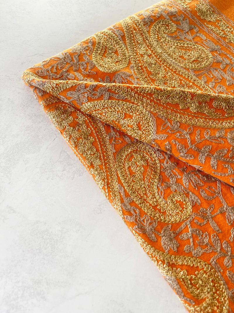 LARGE ORANGE PAISLEY CASHMERE COTTON BLEND WINTER SHAWL BLANKET SCARF