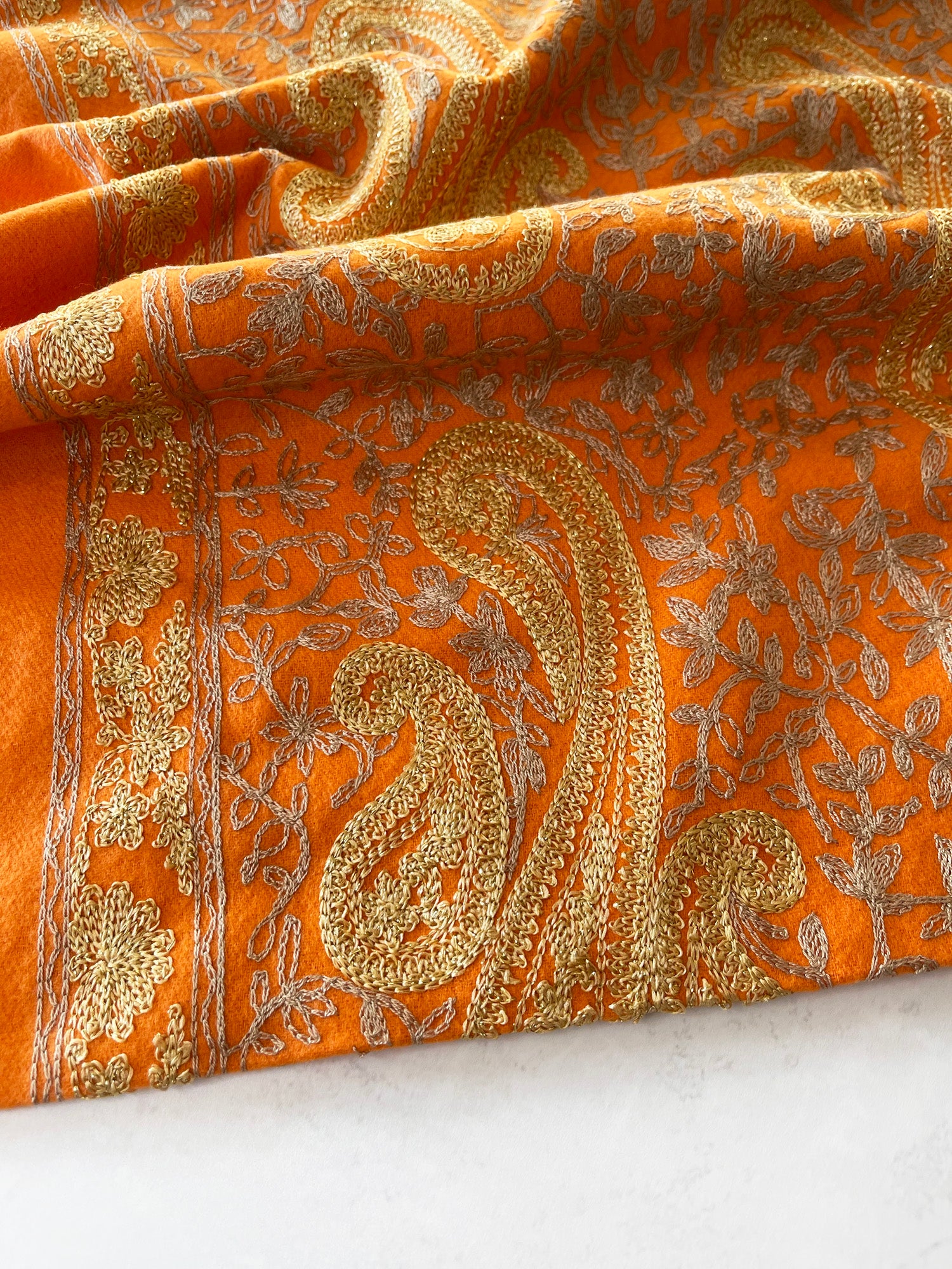 LARGE ORANGE PAISLEY CASHMERE COTTON BLEND WINTER SHAWL BLANKET SCARF