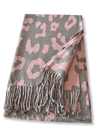 LARGE PINK CASHMERE LEOPARD PRINT REVERSIBLE WINTER SHAWL BLANKET SCARF