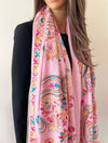 LARGE PINK COLOURFUL PAISLEY CASHMERE COTTON BLEND WINTER SHAWL BLANKET SCARF