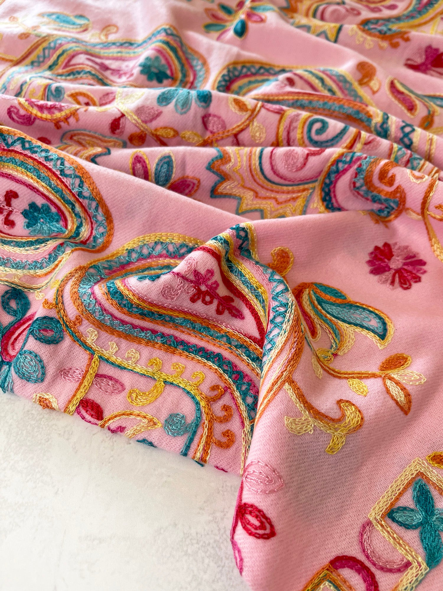 LARGE PINK COLOURFUL PAISLEY CASHMERE COTTON BLEND WINTER SHAWL BLANKET SCARF