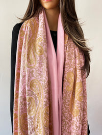 LARGE PINK PAISLEY CASHMERE COTTON BLEND WINTER SHAWL BLANKET SCARF