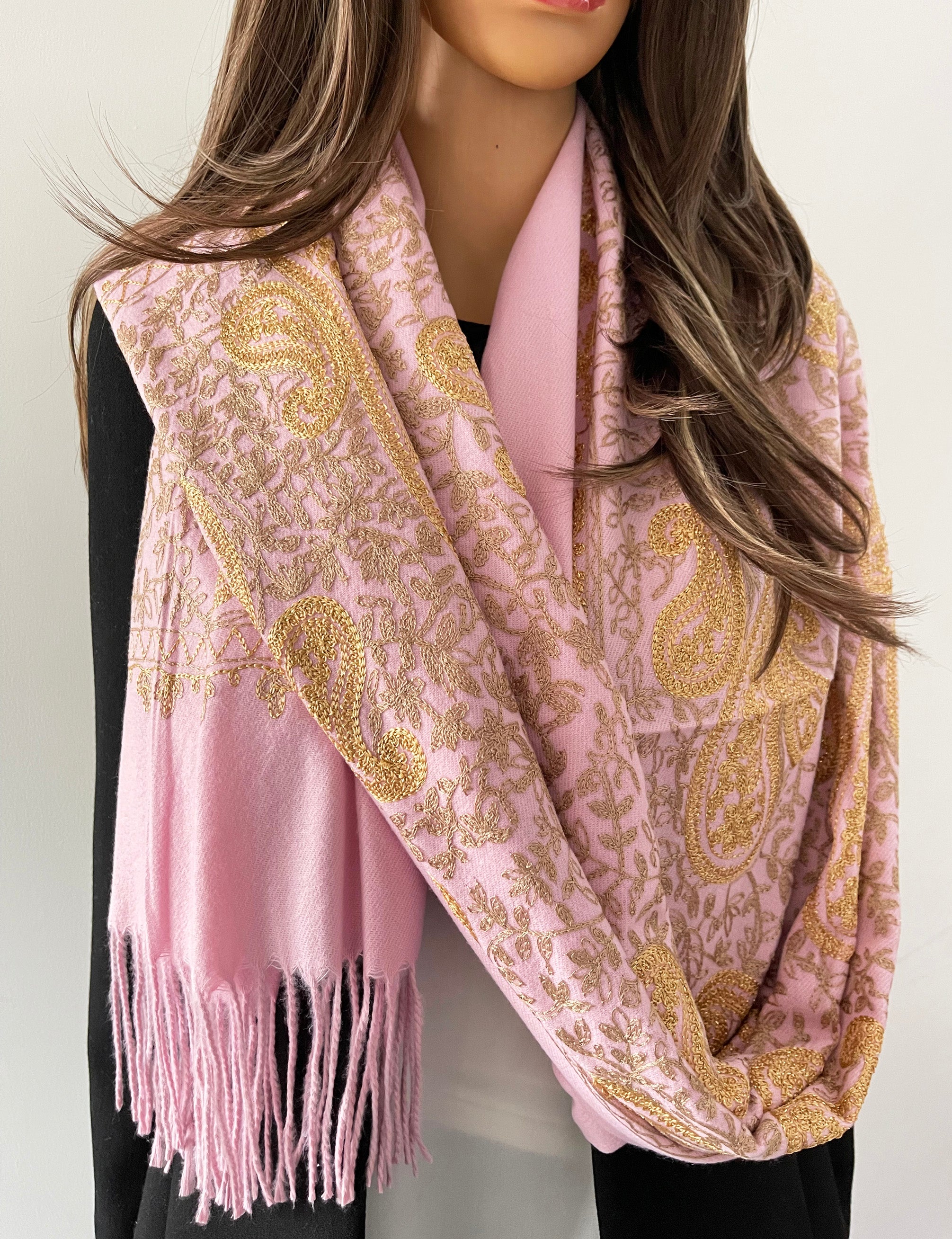 LARGE PINK PAISLEY CASHMERE COTTON BLEND WINTER SHAWL BLANKET SCARF