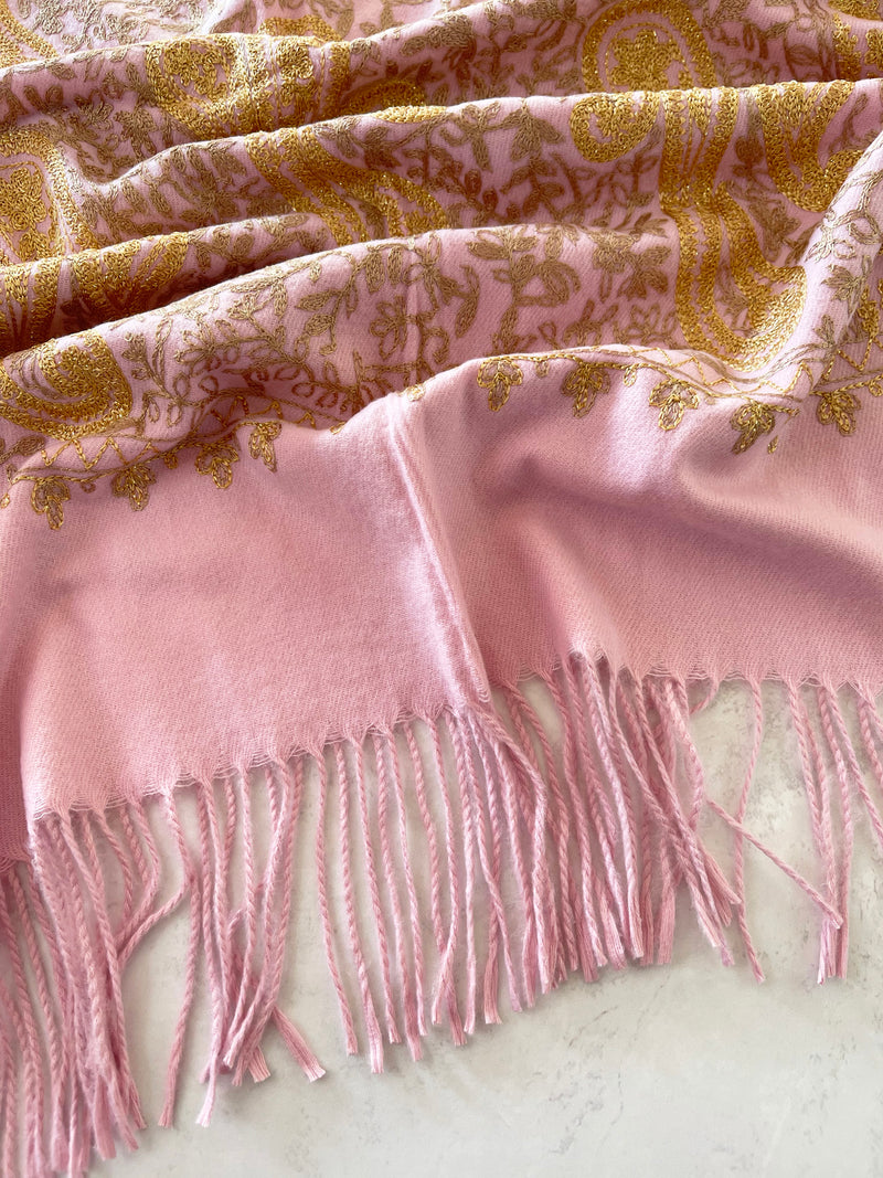 LARGE PINK PAISLEY CASHMERE COTTON BLEND WINTER SHAWL BLANKET SCARF