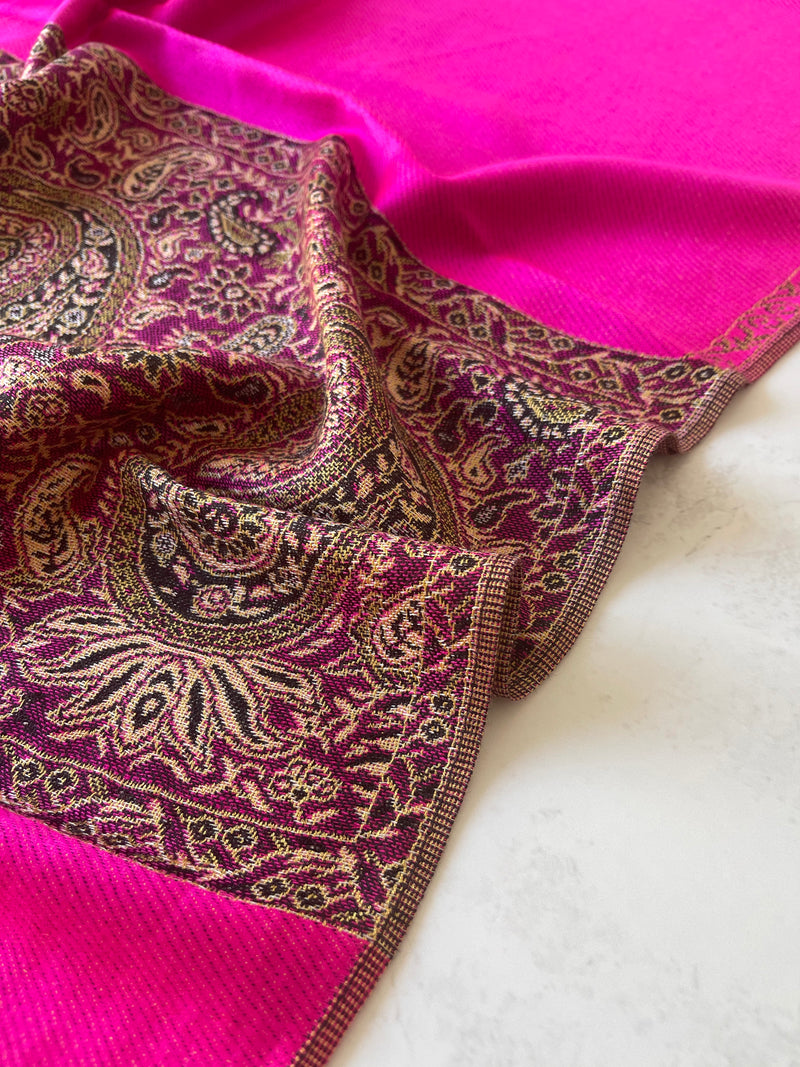 LARGE PLAIN FUCHSIA PINK REVERSIBLE MULTI COLOUR PAISLEY PRINT PASHMINA SHAWL SCARF WRAP