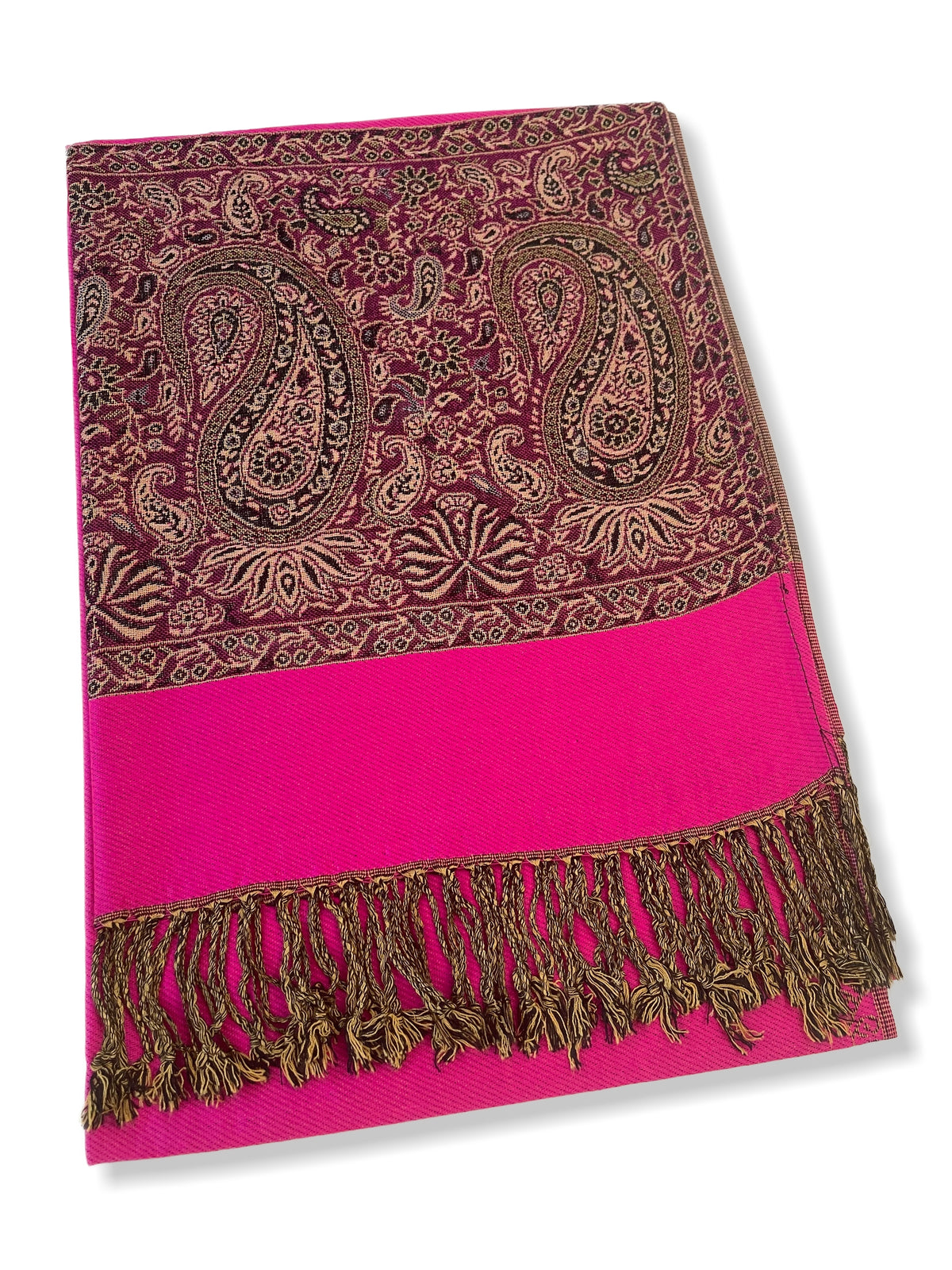 LARGE PLAIN FUCHSIA PINK REVERSIBLE MULTI COLOUR PAISLEY PRINT PASHMINA SHAWL SCARF WRAP