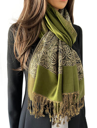 LARGE PLAIN GREEN REVERSIBLE MULTI COLOUR PAISLEY PRINT PASHMINA SHAWL SCARF WRAP