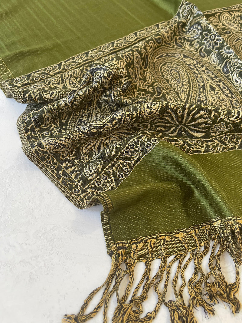 LARGE PLAIN GREEN REVERSIBLE MULTI COLOUR PAISLEY PRINT PASHMINA SHAWL SCARF WRAP