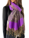 LARGE PLAIN PURPLE REVERSIBLE MULTI COLOUR PAISLEY PRINT PASHMINA SHAWL SCARF WRAP