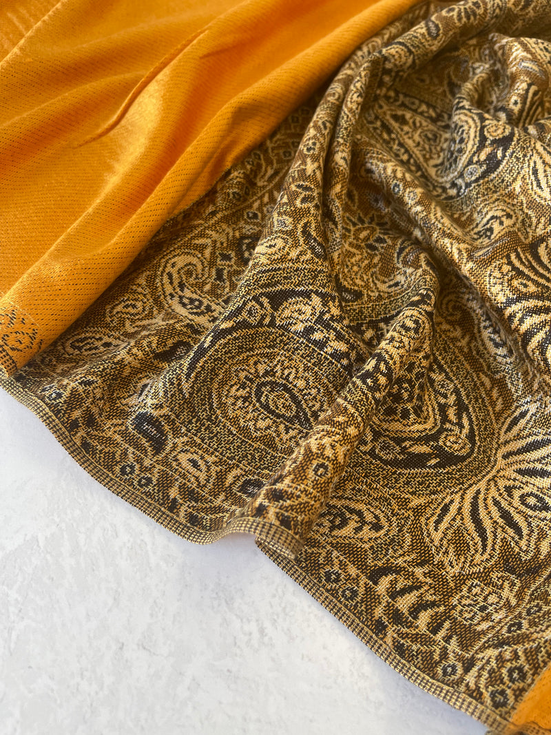 LARGE PLAIN YELLOW REVERSIBLE MULTI COLOUR PAISLEY PRINT PASHMINA SHAWL SCARF WRAP