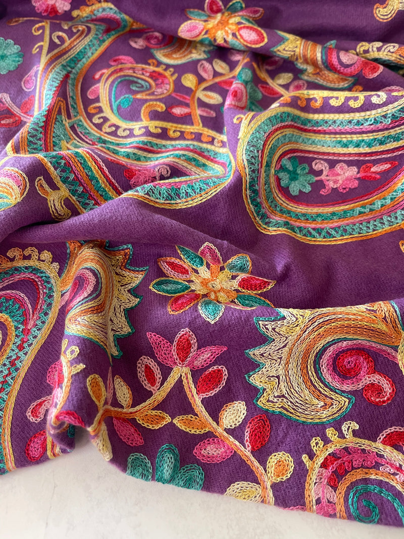 LARGE PURPLE COLOURFUL PAISLEY CASHMERE COTTON BLEND WINTER SHAWL BLANKET SCARF