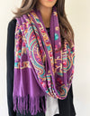 LARGE PURPLE COLOURFUL PAISLEY CASHMERE COTTON BLEND WINTER SHAWL BLANKET SCARF