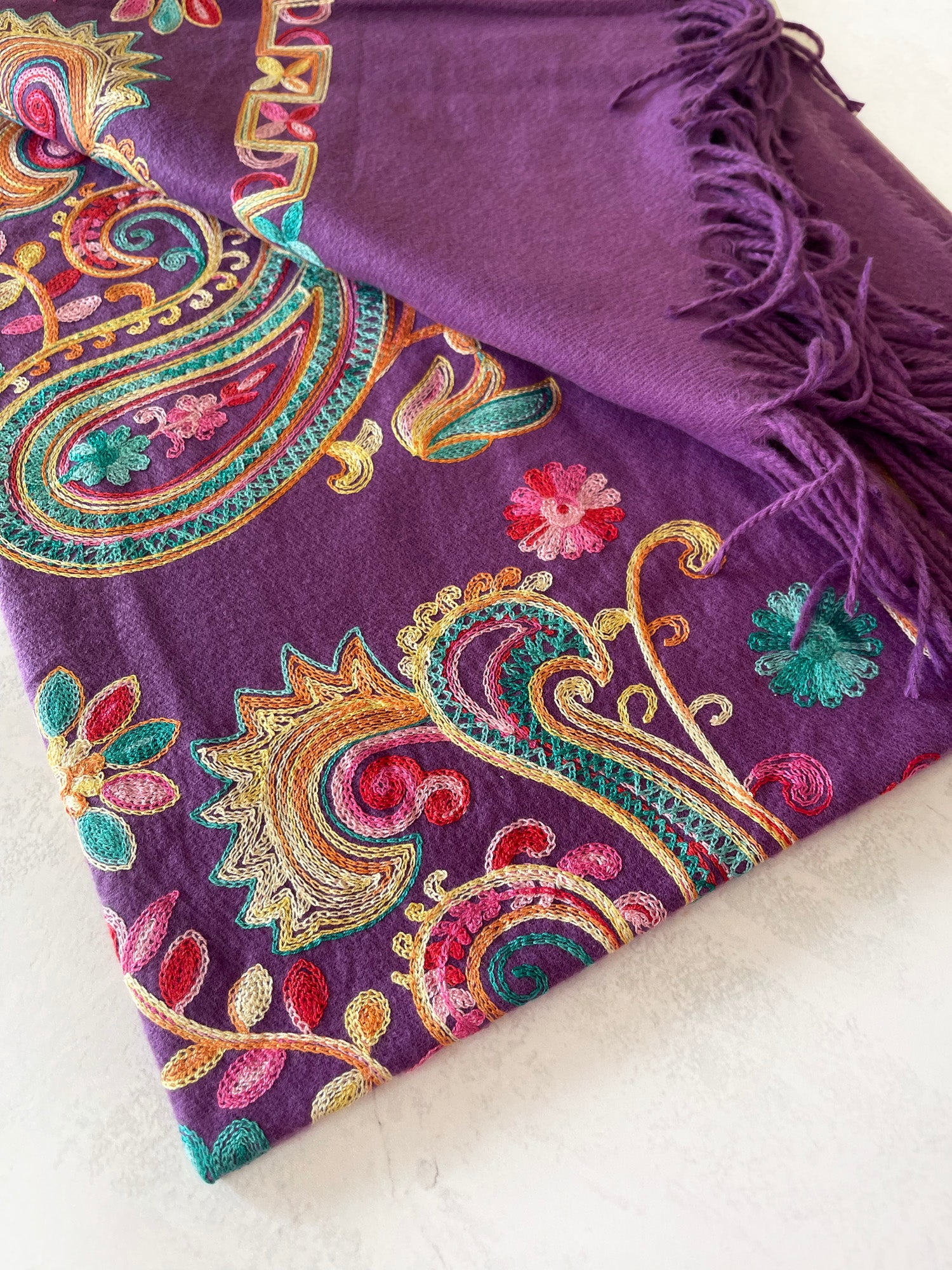 LARGE PURPLE COLOURFUL PAISLEY CASHMERE COTTON BLEND WINTER SHAWL BLANKET SCARF