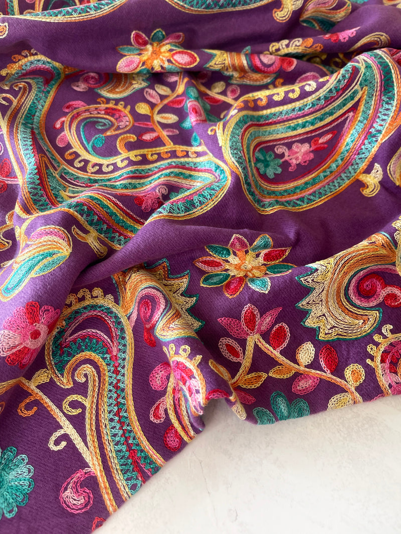 LARGE PURPLE COLOURFUL PAISLEY CASHMERE COTTON BLEND WINTER SHAWL BLANKET SCARF