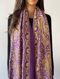 LARGE PURPLE PAISLEY CASHMERE COTTON BLEND WINTER SHAWL BLANKET SCARF