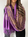 LARGE PURPLE PAISLEY CASHMERE COTTON BLEND WINTER SHAWL BLANKET SCARF