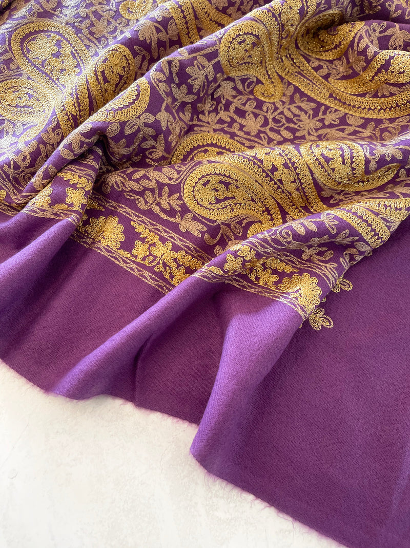 LARGE PURPLE PAISLEY CASHMERE COTTON BLEND WINTER SHAWL BLANKET SCARF