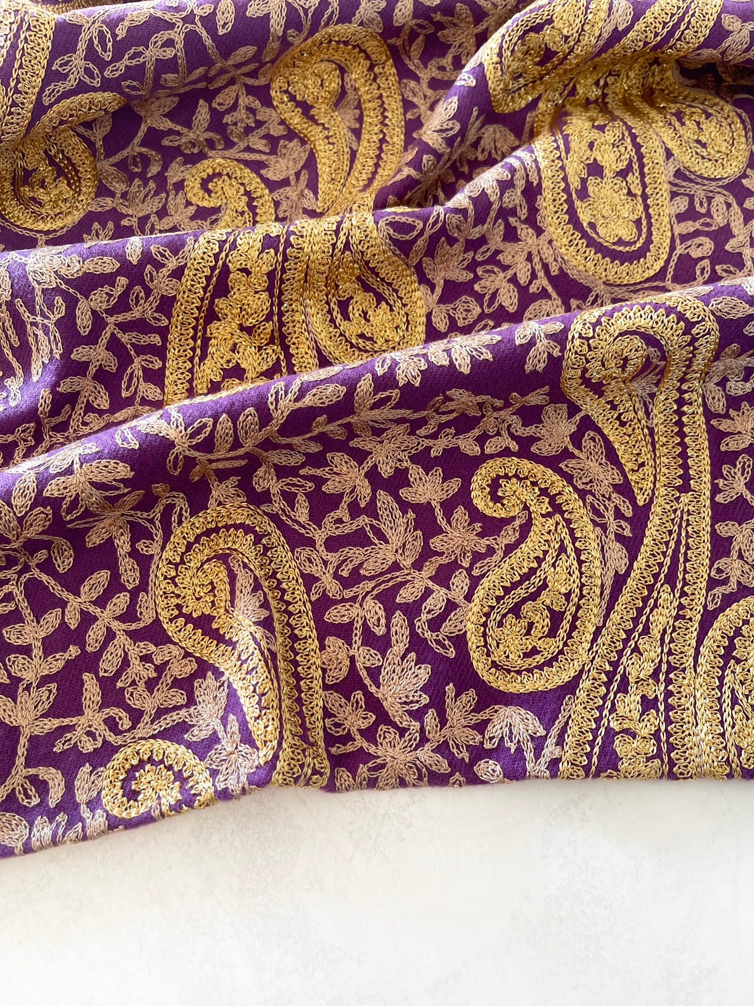 LARGE PURPLE PAISLEY CASHMERE COTTON BLEND WINTER SHAWL BLANKET SCARF