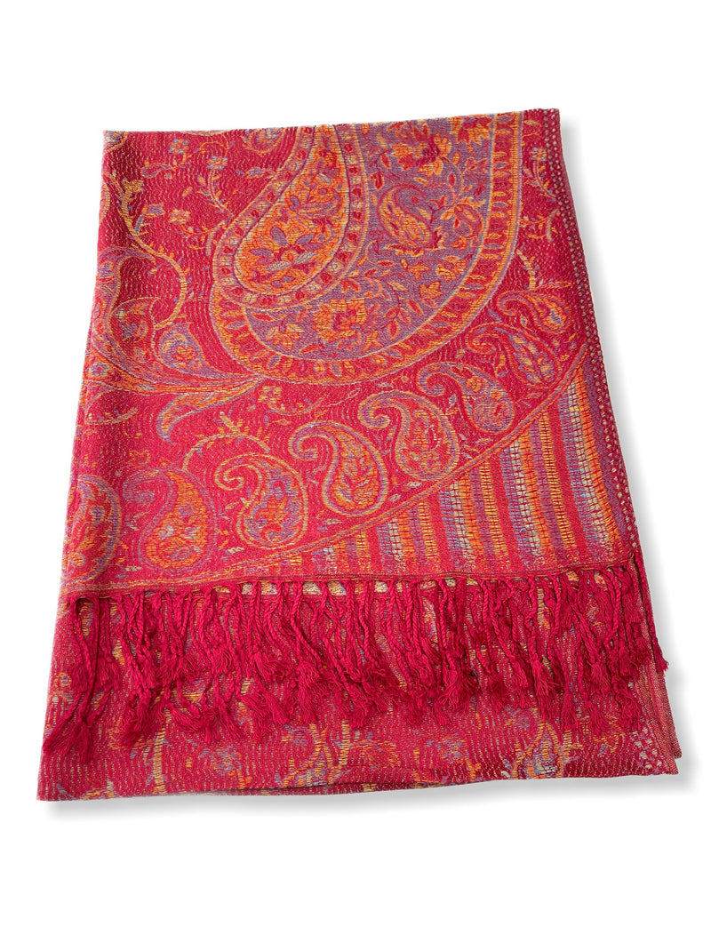 LARGE RED MULTI COLOUR PAISLEY PASHMINA SHAWL SCARF WRAP