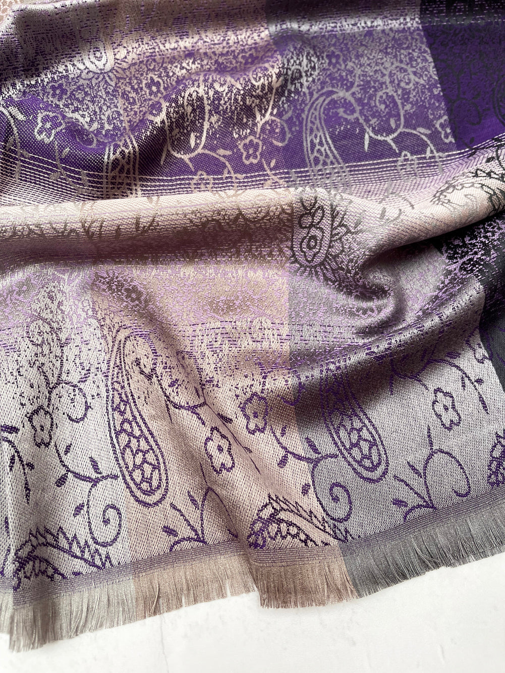 LARGE REVERSIBLE PURPLE OMBRE PAISLEY PRINT PASHMINA SHAWL SCARF WRAP