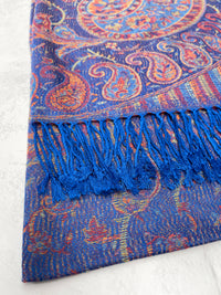 LARGE ROYAL BLUE MULTI COLOUR PAISLEY PASHMINA SHAWL SCARF WRAP