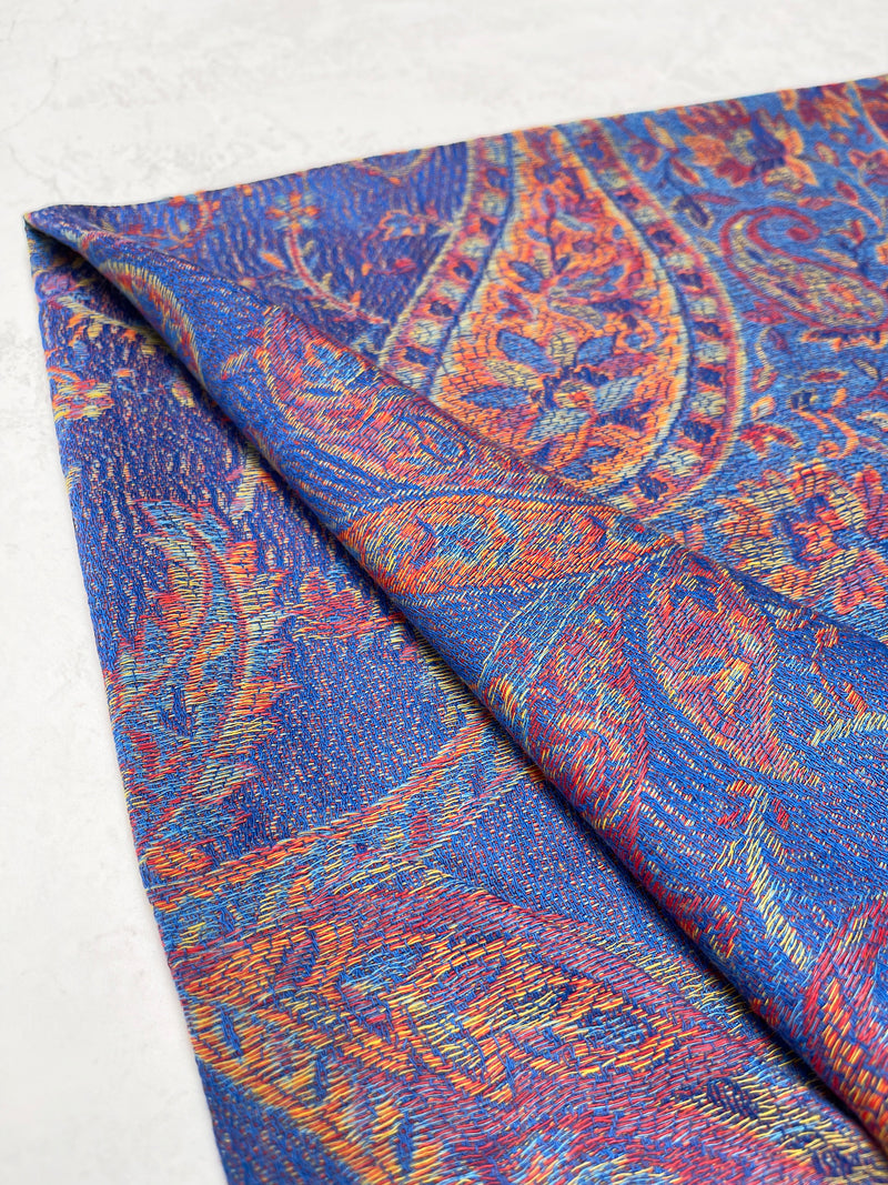 LARGE ROYAL BLUE MULTI COLOUR PAISLEY PASHMINA SHAWL SCARF WRAP