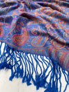 LARGE ROYAL BLUE MULTI COLOUR PAISLEY PASHMINA SHAWL SCARF WRAP