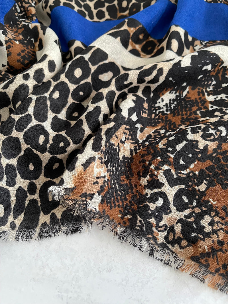 LARGE ROYAL BLUE SNAKESKIN AND LEOPARD PRINT SCARF