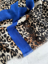 LARGE ROYAL BLUE SNAKESKIN AND LEOPARD PRINT SCARF