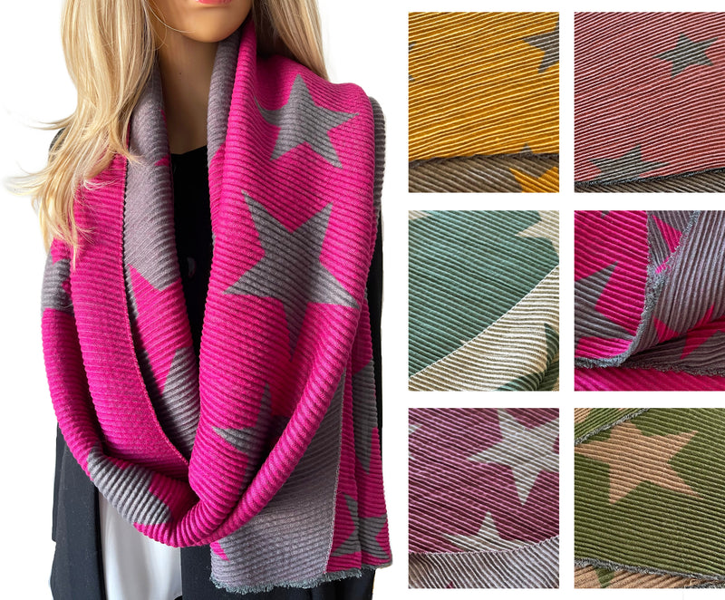 LARGE FUCHSIA PINK STAR THICK REVERSIBLE WINTER SHAWL BLANKET SCARF