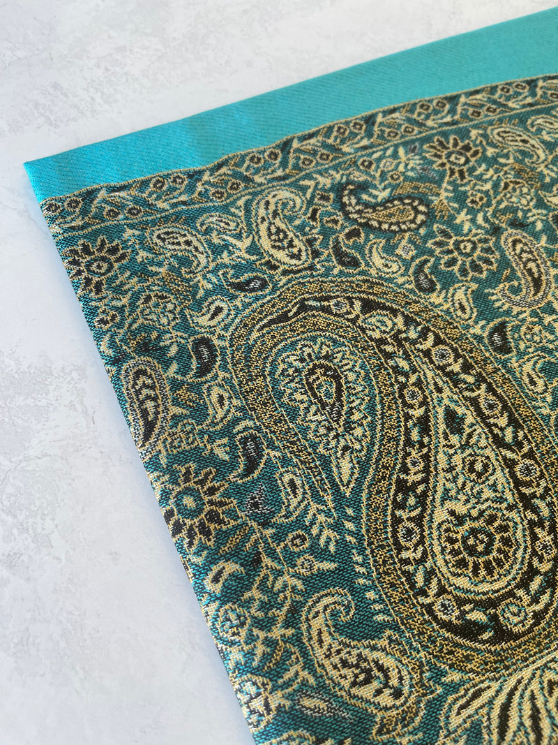 LARGE PLAIN TEAL BLUE REVERSIBLE MULTI COLOUR PAISLEY PRINT PASHMINA SHAWL SCARF WRAP