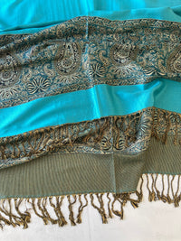 LARGE PLAIN TEAL BLUE REVERSIBLE MULTI COLOUR PAISLEY PRINT PASHMINA SHAWL SCARF WRAP